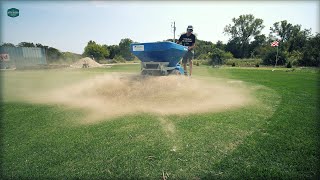 Overseeding Creeping Bentgrass  Sand Topdressing  First MOW On Golf Green [upl. by Erhart]