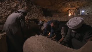 Thousandsyearold Egyptian sarcophagus opened on live TV [upl. by Aidni]