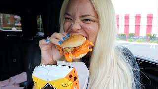 TRYING KFCS NEW CHEETOS CHICKEN SANDWICH [upl. by Henrique]