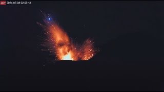 July 7 2024 night Double Strombolian eruption from Semeru volcano under the moon amp stars [upl. by Eiramaneet]