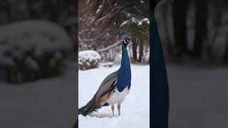 A peacock standing in a snowbirds animal shortsfeed nature peacock viralvideo viralshorts [upl. by Goda986]