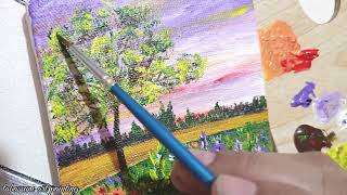 Easy landscape painting tutorial  Acrylic painting [upl. by Atteuqaj]