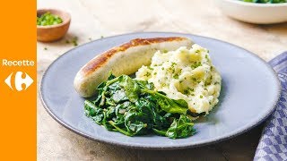 Boudin blanc purée crémeuse et épinards braisés [upl. by Yziar]