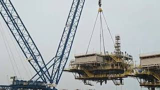 Topside load out by Lampson Crane at Mcdermott Batam Indonesia [upl. by Vowel]