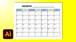 Create A Blank Calendar Template Printable In Illustrator CC In Minutes [upl. by Aned]