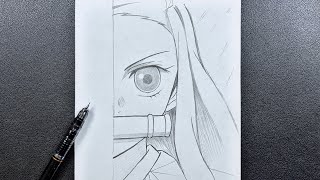 Anime sketch  how to draw nezuko half face stepbystep [upl. by Nodab570]