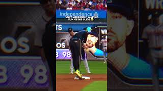 Whit Merrifield amp Bryce Harper Share A Hilarious Moment 😂 shorts [upl. by Aietal]