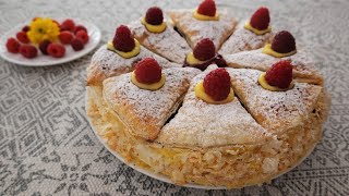 Raspberry Millefeuille  Puff Pastry Cake with Custard  Easyvideo [upl. by Cima]