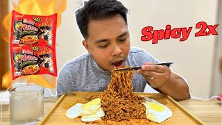 2X SPICY SAMYANG FIRE NOODLE CHALLENGE  Samyang Buldak Mukbang [upl. by Ellehsad773]