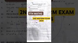 7th Maths 2nd Mid Term Question Paper 2024  7th Maths 2nd Mid Term Important Questions 2024 [upl. by Nim157]