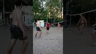 Beach volleyball hitting the ball hard and blocking doesnt help [upl. by Akenn379]