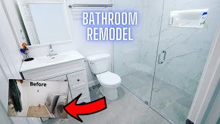 DIY Transformation  Laundry Room into Bathroom Renovation [upl. by Atnahsal]