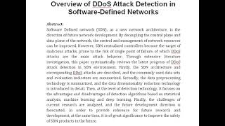 Overview of DDoS Attack Detection in Software Defined Networks [upl. by Oirramed]