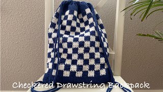 Checkered Drawstring Backpack Crochet Tutorial 체커드 베낭 뜨기코바늘 [upl. by Hu]