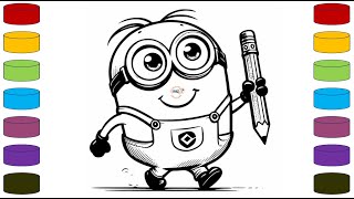 Cute minion Drawing for kids Painting amp Coloring for kids toddlers  Lets Draw Together [upl. by Nadabas]