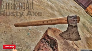 Rusty Axe Restoration With Wooden HandlE  RUSTY AXE  BjMakingArt [upl. by Auqemahs171]