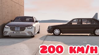 MercedesMaybach S680 W223 vs MercedesBenz S600 W140 💥 200 kmh 💥 BeamNGdrive CRASH test [upl. by Rinum]