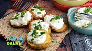 Fried Jacket Potatoes with Cream Cheese Topping by Tarla Dalal [upl. by Tterab]