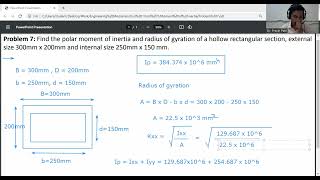 Problem 7Polar moment of inertia and radius of gyration of a hollow rectangular section [upl. by Anitsyrhc]