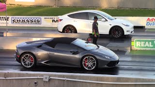 Lamborghini Huracán vs Tesla Model Y amp 392 Charger 14 Mile Drag Races [upl. by Yralih585]