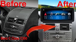 Mercedes Benz C Class C300 Radio upgrade W204 Android stereo replacement Carplay installation [upl. by Tadd358]