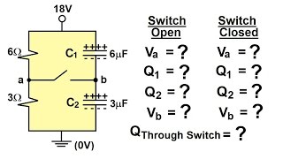 Physics 39 Capacitors 27 of 37 Find V and C in a DC Circuit with a Switch [upl. by Ori]