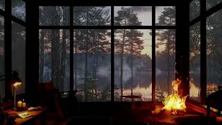 Cozy Lakeside Rain Sounds for Sleeping Crackling Fireplace and Heavy Rain Sound To SleepRelaxRest [upl. by Nitsej]