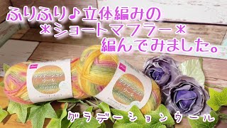 【かぎ針編み】ふりふり♪立体編みの＊ショートマフラー＊編んでみました。【グラデーションウール】 [upl. by Germin275]