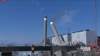 Twin chimneys demolished at Nanticoke station near Lake Erie [upl. by Ajak203]