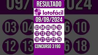 LOTO FACIL hoje INDEPENDÊNCIA  09092024  Resultado concurso 3190  NÃO ACUMULA  R 206 MILHÕES [upl. by Oikim935]