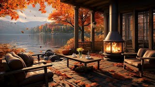 Cozy Autumn Coffee Shop Ambience 🍂 Warm Jazz Instrumental Music amp Crackling Fireplace for Relaxing [upl. by Pavior]