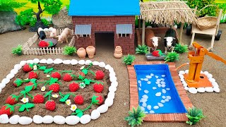 DIY making mini Farm Diorama with House for Cow Pig  Mini Hand Pump Supply Water Pool for Garden [upl. by Colyer]