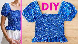 DIY Square Neck Shirred Crop Top  How To Make Shirred Crop Top  Thuy Phan [upl. by Atlante840]