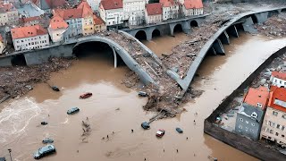 Nature brings Poland to its knees Thousands of people run away from flooding in BielskoBiala [upl. by Nnyltiac]