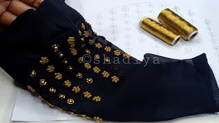 So easy classy gold thread embroidery sleeve for kurti blousesilk thread french knot embroidery [upl. by Zinnes99]