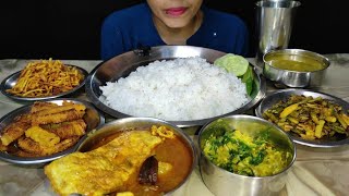 EATING EGG OMLETTE CURRY ALOO BHAJIYA MULI PAKODA LAUKI KI SABJI DAL ALOO BEANS FRY WITH RICE [upl. by Shimberg]