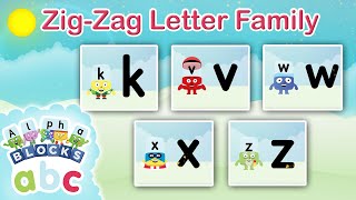 officialalphablocks  ZigZag Letter Family  Learn How to Write App [upl. by Nyrhtakyram]