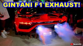 DDE Gintani Aventador SVJ F1 Exhaust Sound Launch Huge Flames Revs amp New Livery Reveal [upl. by Godbeare]