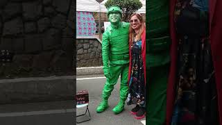 Green Man helping his co busker trending greenmanbaguio viralshort viralvideo funnyshorts [upl. by Evslin]