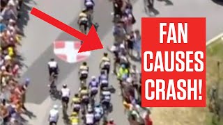 Spectator Causes Tour de France 2023 Crash As Entire Peloton Goes Down In Stage 15 [upl. by Ekim]