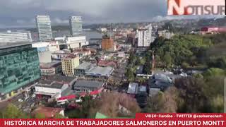 Masiva marcha de trabajadores Salmoneros en Puerto Montt por Ley SBAP [upl. by Nysa]