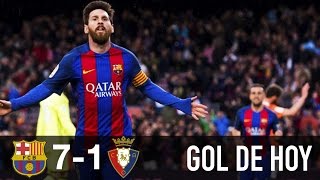 Barcelona 7 Osasuna 1 hoy  Doblete de Messi hoy [upl. by Anicnarf]