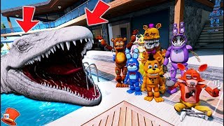 WITHERED FREDDYS GIANT MOSASAURUS POOL PRANK JURASSIC WORLD GTA 5 Mods FNAF RedHatter [upl. by Orvas622]