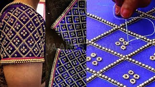 simple aari embroidery sleeve design for beginners  aari work blouse designs  aari class 231 [upl. by Lankton]