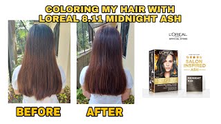 COLORING MY HAIR WITH LOREAL 811 MIDNIGHT ASH [upl. by Quickel]