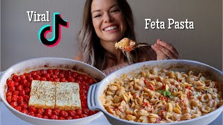 Baked Feta Pasta MUKBANG Viral TikTok Recipe [upl. by Olivann]