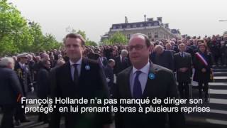 8 mai Hollande et Macron côte à côte sous lArc de Triomphe [upl. by Artened289]