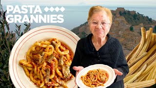 84yr old Giuseppa from Sicily makes maccaruna pasta  with a foraged thistle sauce  Pasta Grannies [upl. by Thema499]