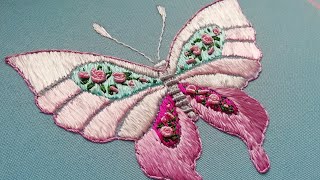 Hand Embroidery  Big Silk butterfly  Satin Stitch [upl. by Amliv]