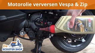 Olie verversen  oliefilter vervangen Piaggio Zip amp Vespa 4 takt  Montagevideo  De Scooter Shop [upl. by Laurella690]